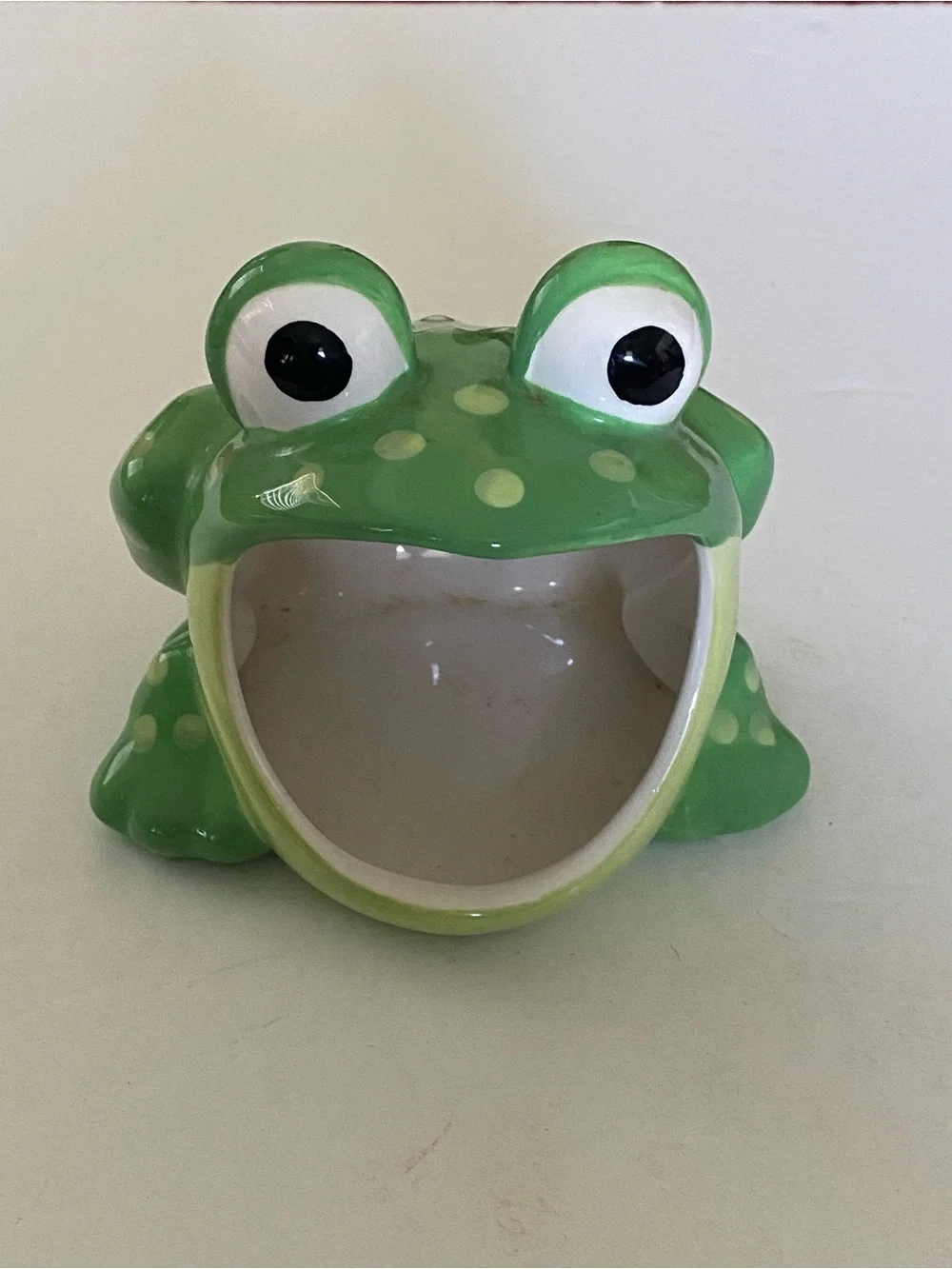 Vintage Green Spotted Polka Dot Wide Mouth Frog Ceramic Kitchen Sponge Holder